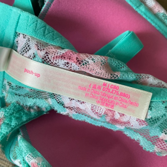 NWOT PINK Victoria’s Secret Strappy Lace Push Up Bra, Aqua Floral - Picture 5 of 8